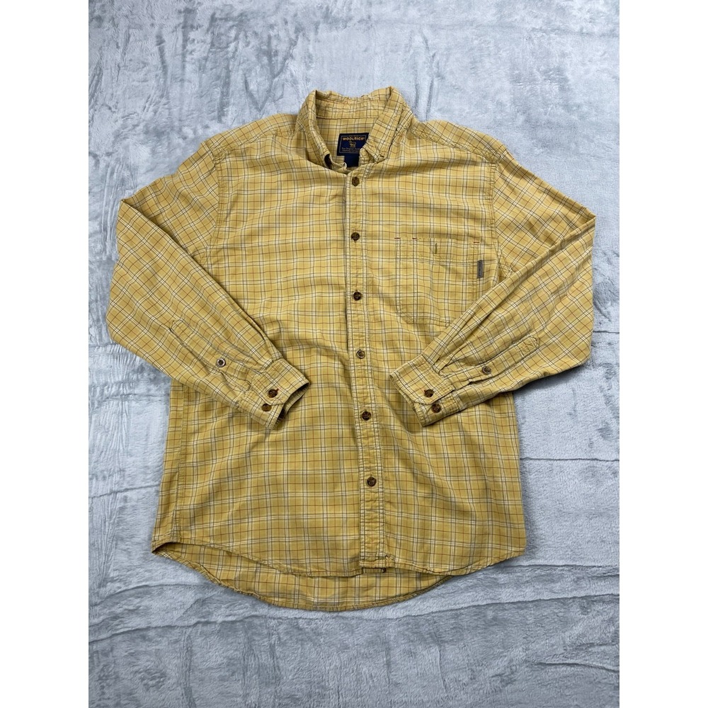 Woolrich Shirt Mens Medium Yellow Plaid Long Sleeve Collared Casual Button Down